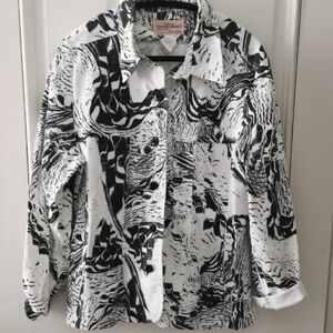 Vintage Peach Tree Originals arty black/white abstract blazer. Size Large.